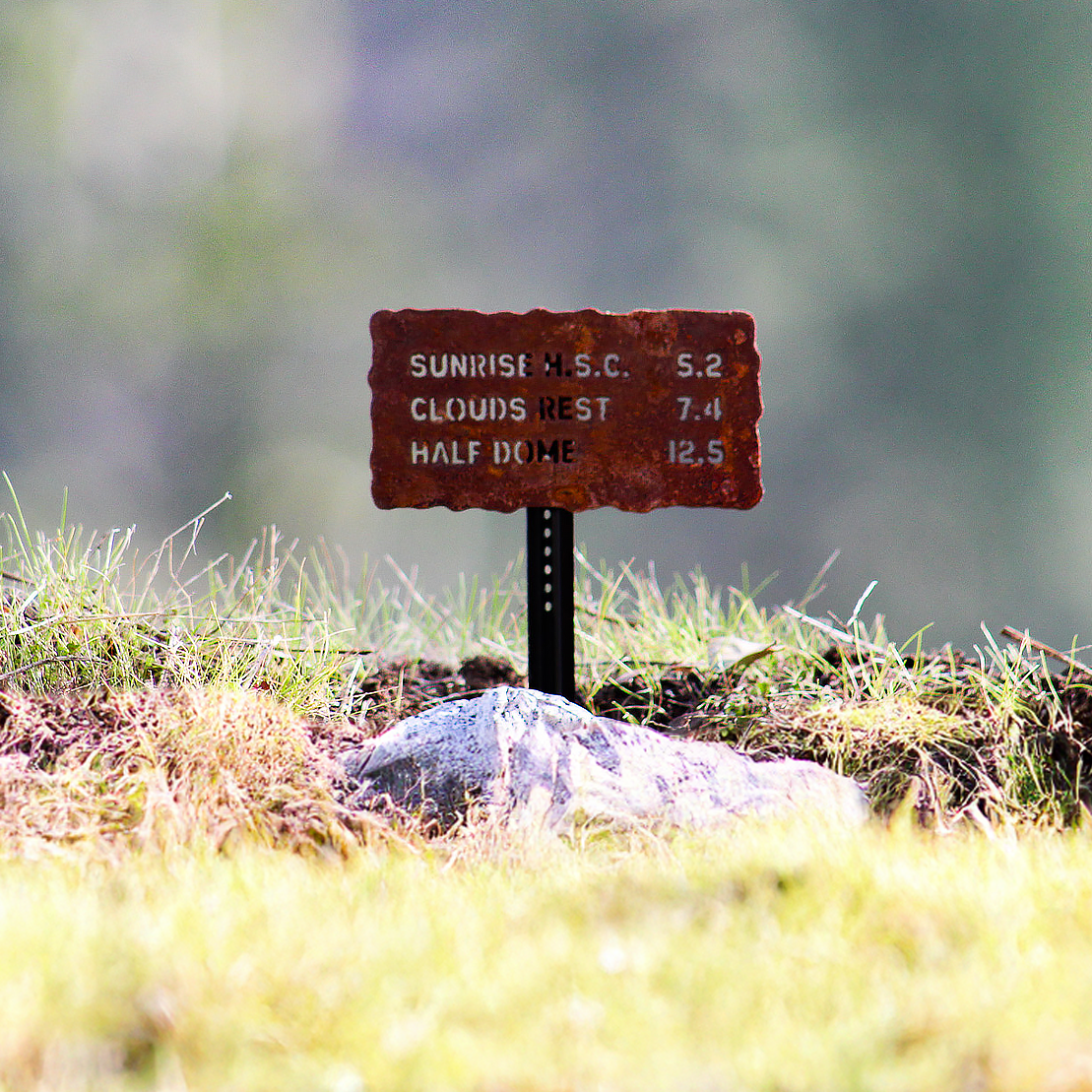 Yosemite Trail Sign: Sunrise H.S.C. to Clouds Rest to Half Dome